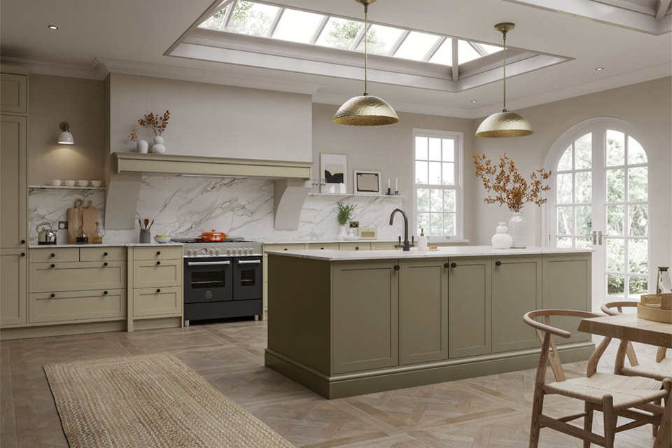Shaker kitchen with Bloomsbury Sage Green and Olive doors