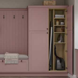 Utility room cupboard in pink wood
