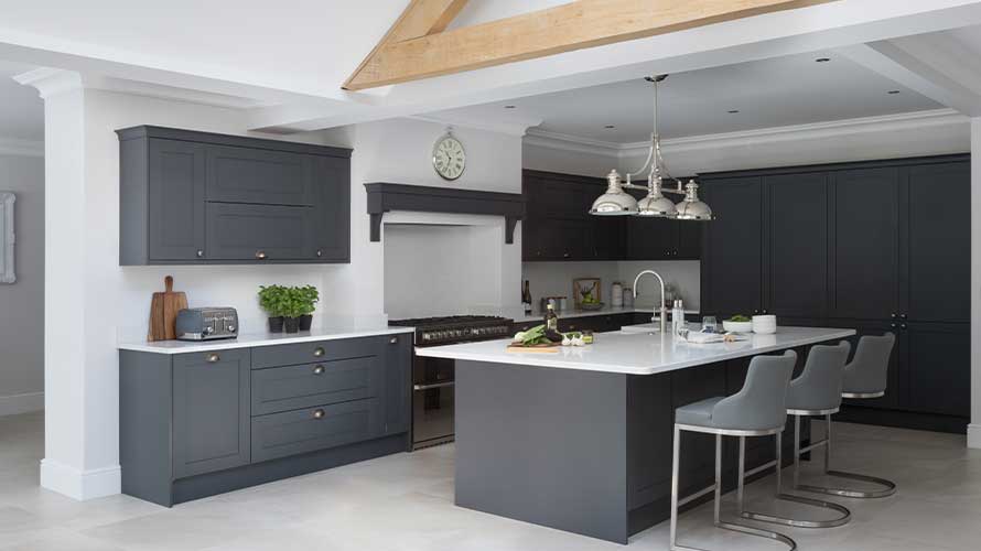 Beautiful dark shaker kitchen in dark grey
