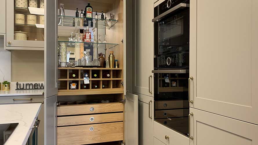 Beautiful drinks cabinet in a shaker kitchen