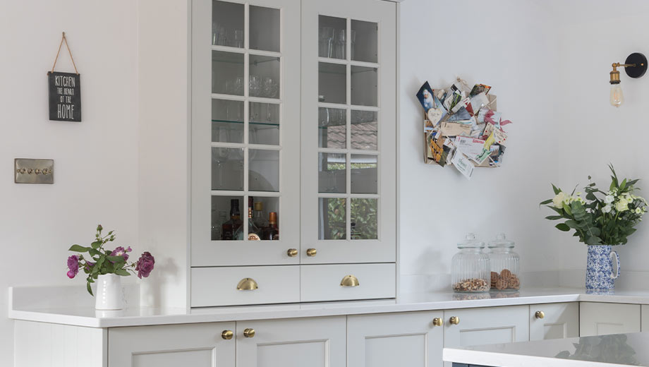 Kitchen dresser with glass cabinet doors