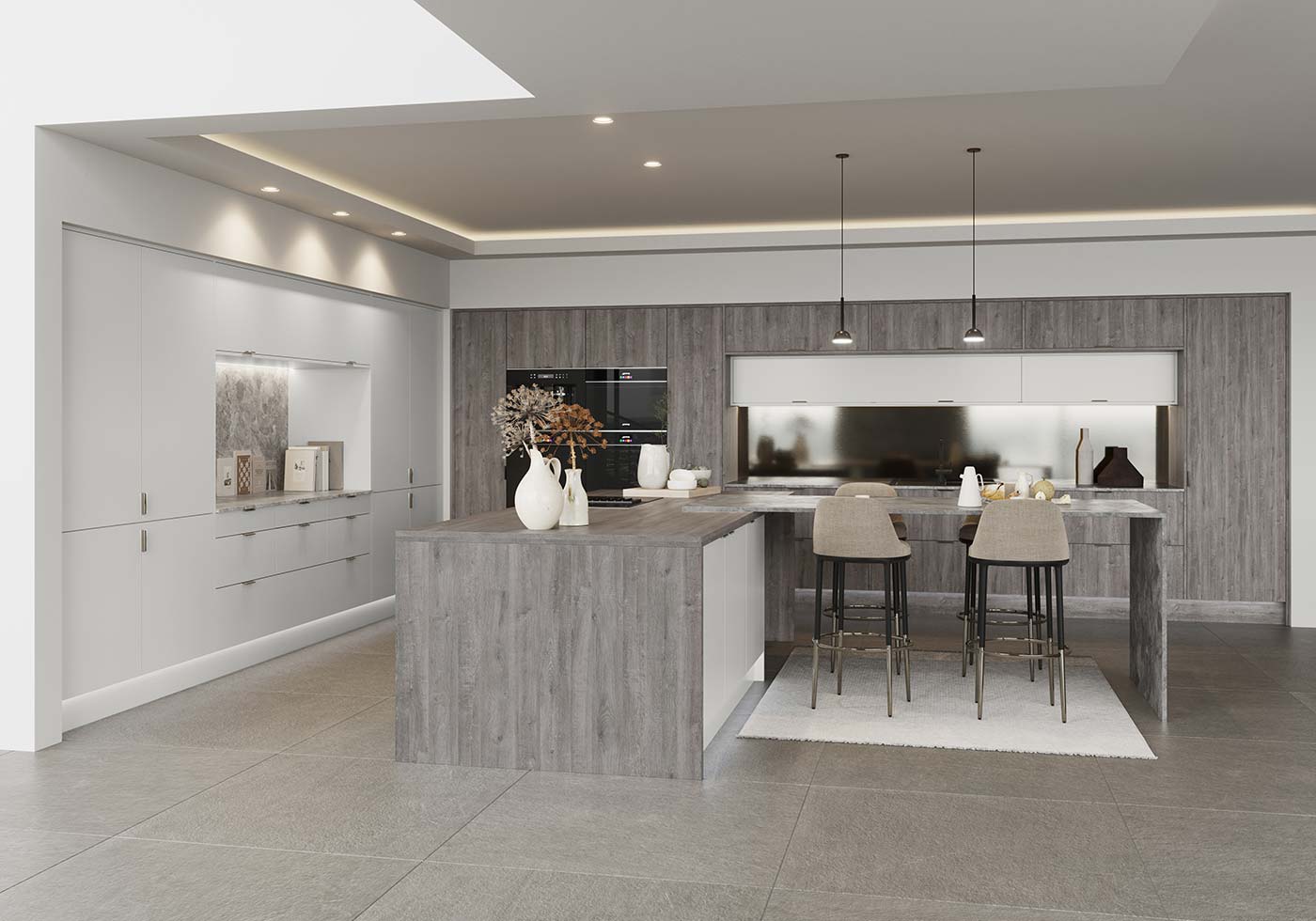 gray light grey modern kitchen