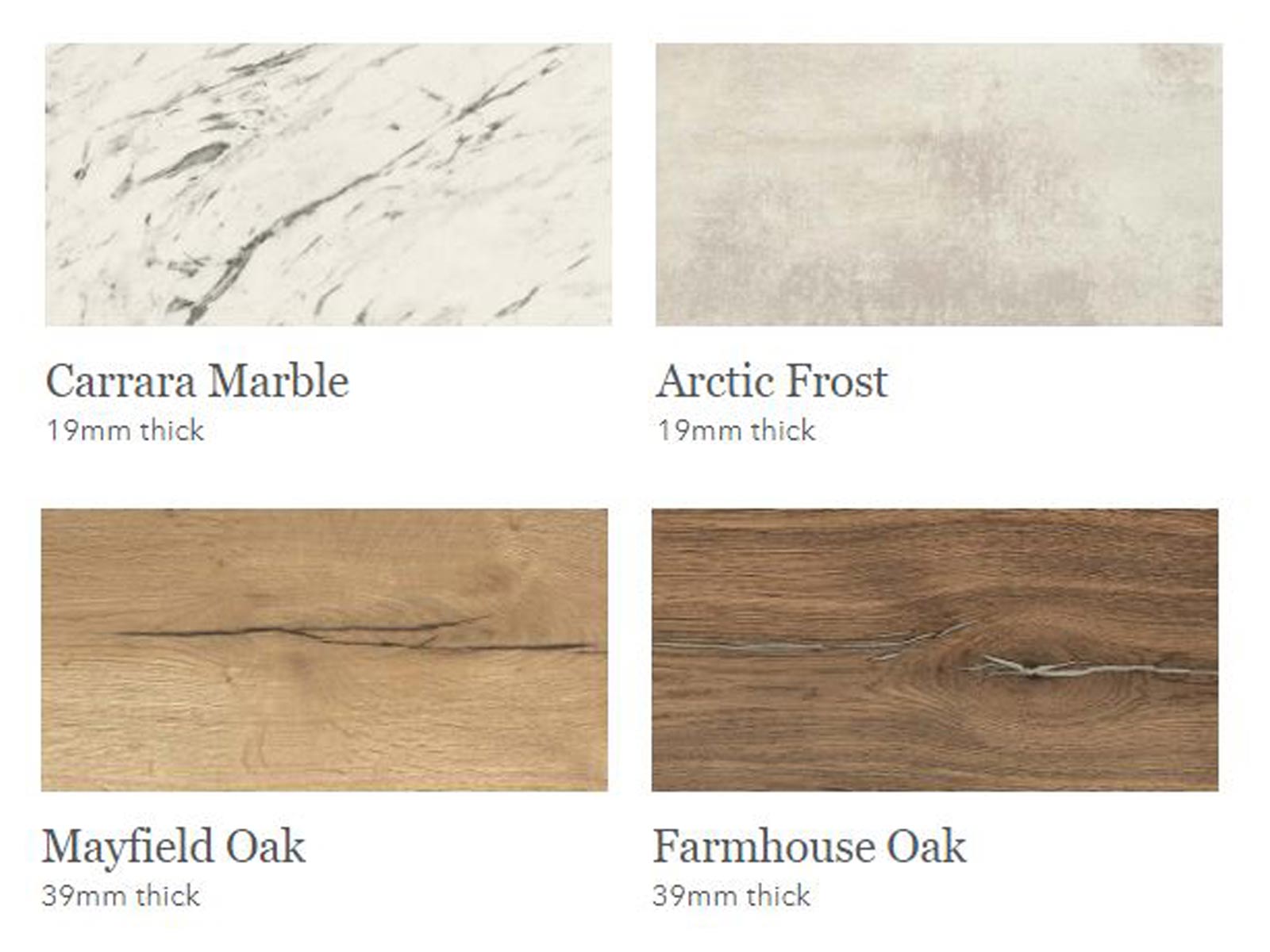 Kitchen counter finish varieties including marble and wood countertops