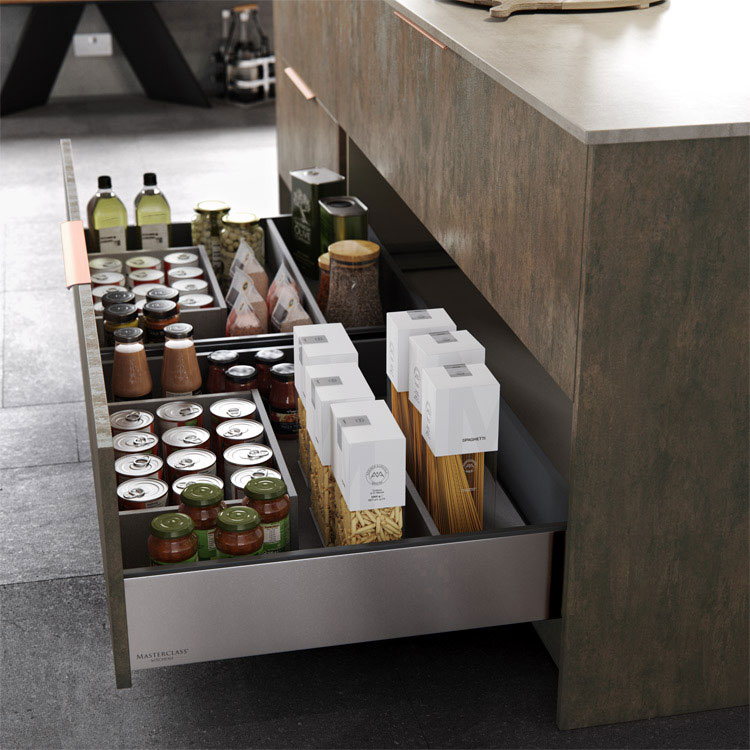 Deep modern drawers in kitchen island
