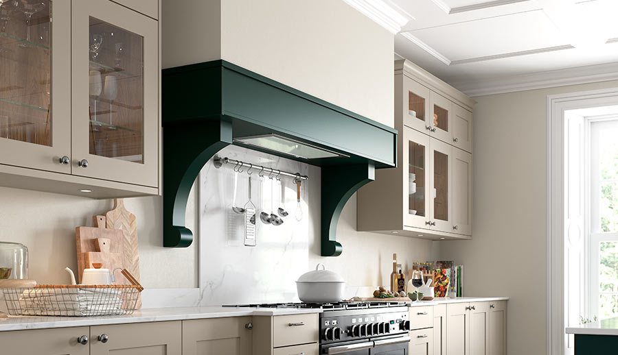 Classic mantle design feature in a shaker kitchen