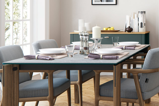 Dining table full of dinner set crockery and glassware display