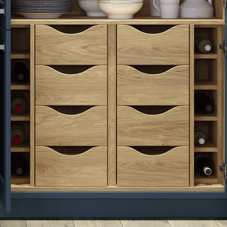 Scallop drawers for kitchen pantry