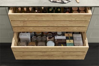 Wood crate drawers in a classic kitchen