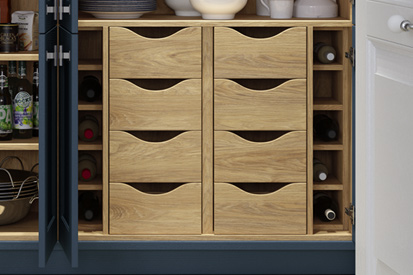 Scallop drawers for kitchen pantry