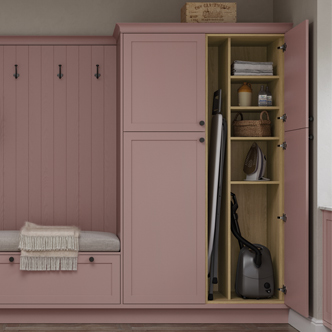 Utility room cupboard storage organisation