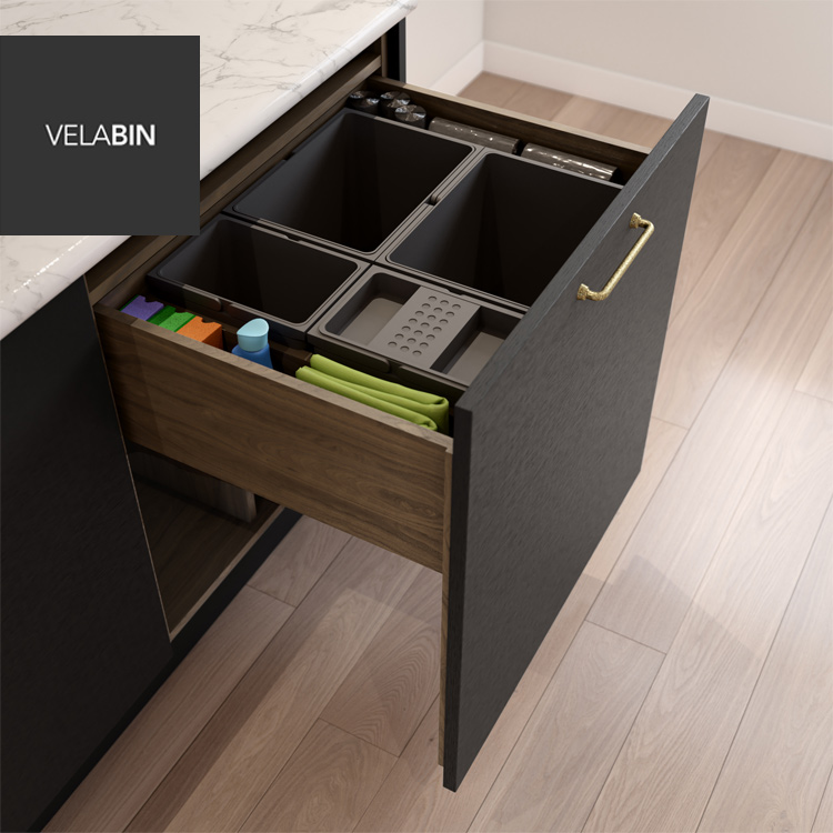 Black pull-out bin under worktop