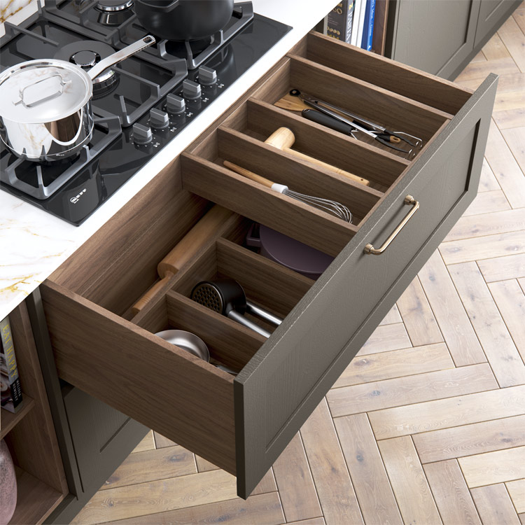 All wood-effect kitchen drawer with deep compartments