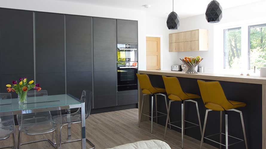 A modern open plan kitchen and living space