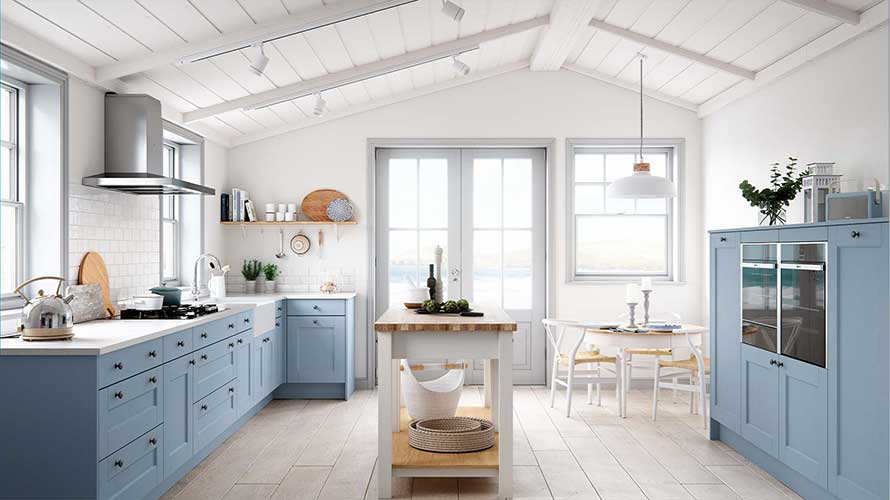Calming light blue in a classic shaker kitchen