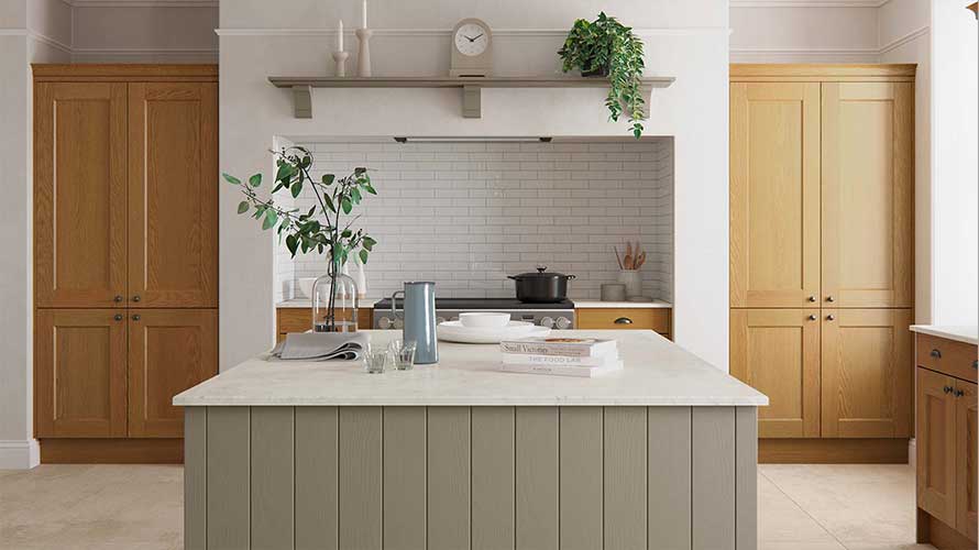 Natural oak shaker kitchen with kitchen island