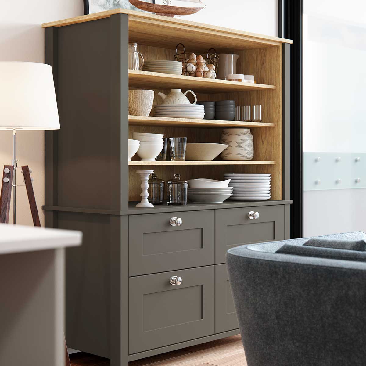 Marlborough freestanding tall dresser in Lava.