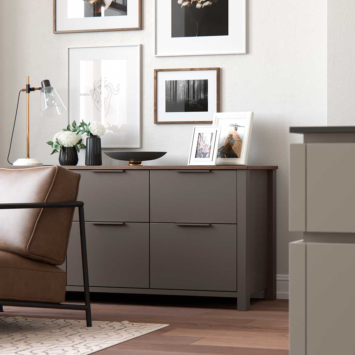 Marlborough freestanding tall dresser in Lava.