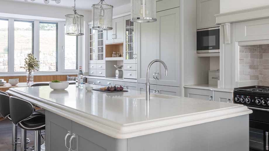 Classic kitchen in Yorkshire featuring grey kitchen island