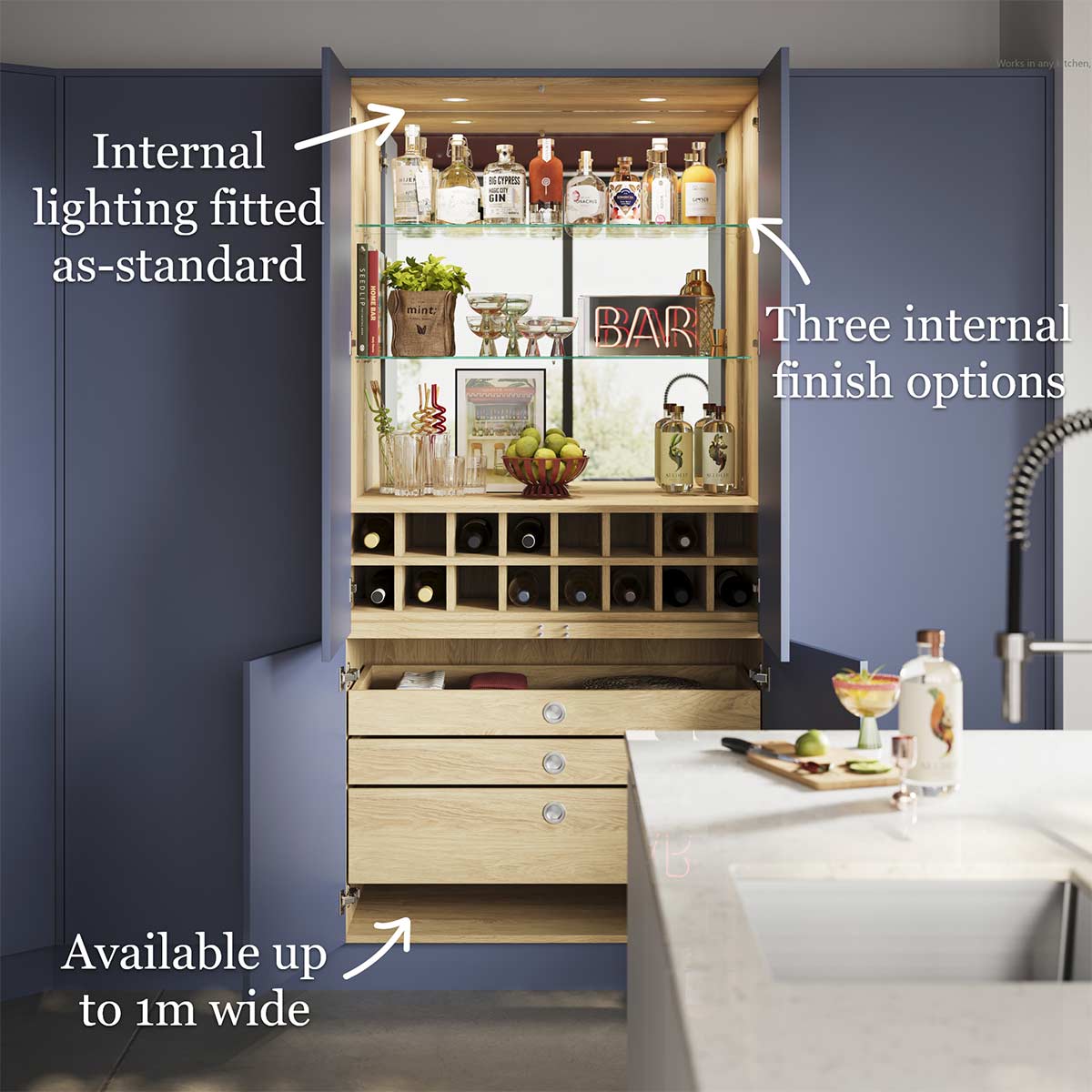 The features of the Masterclass Drinks Cabinet