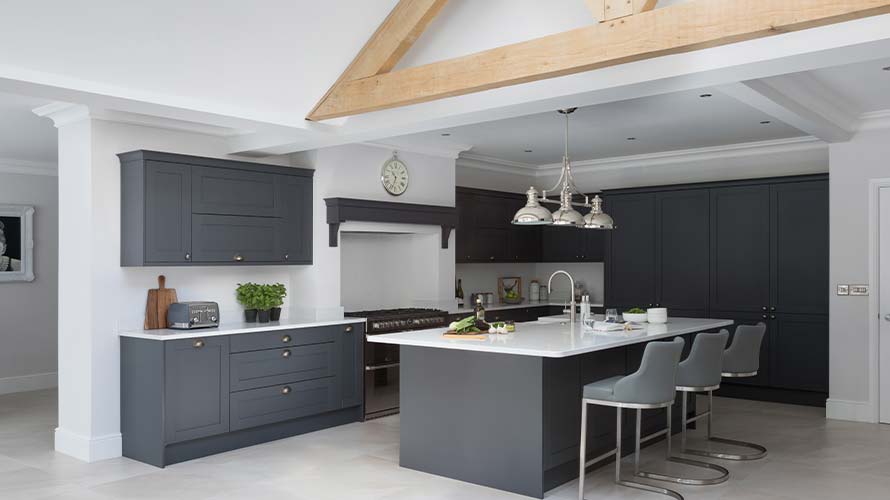 Dark grey shaker kitchen with kitchen island