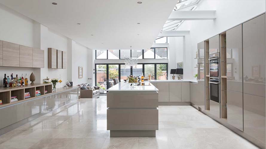 Stunning modern gloss kitchen in warm grey