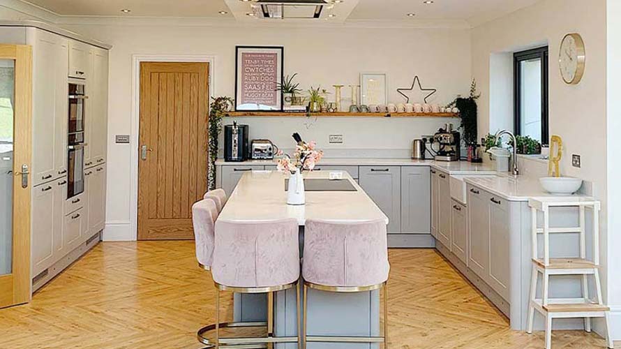 Beautiful grey shaker kitchen with kitchen island
