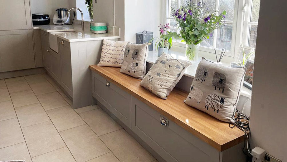 Bench seating with storage in a family kitchen