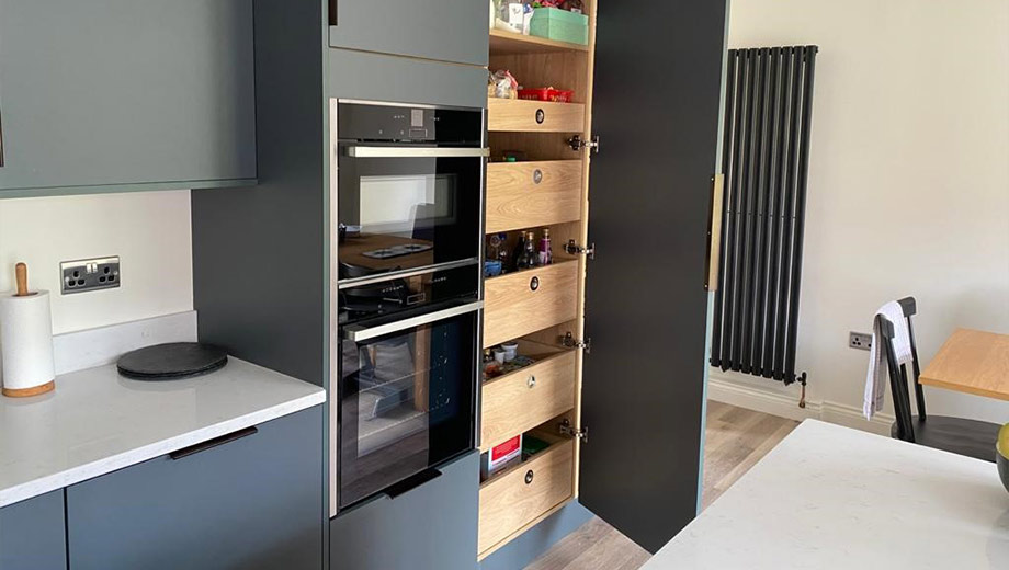 Larder unit storage in a family kitchen