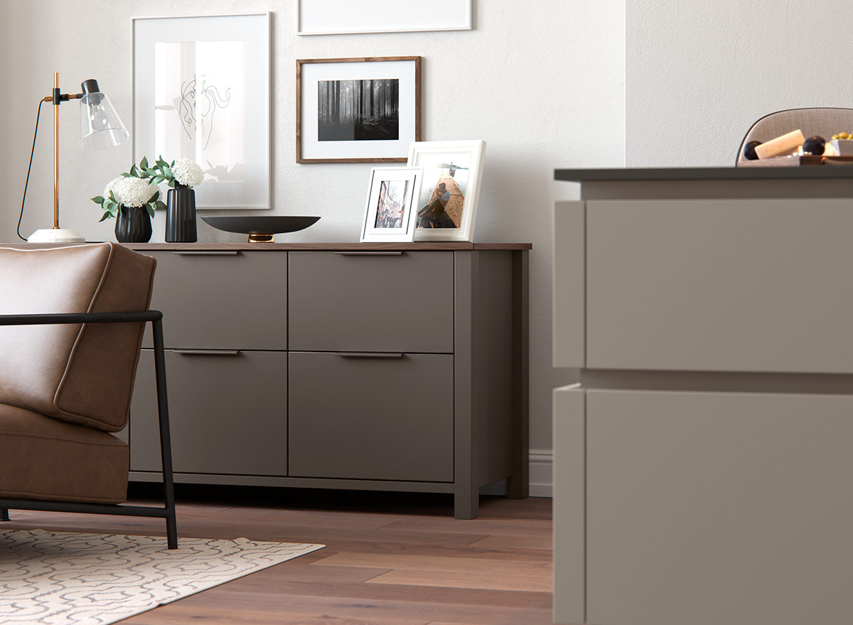 Marlborough freestanding tall dresser in Lava.