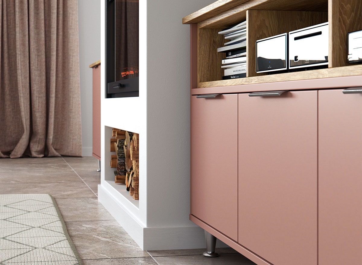 Sutton media shelf in Autumn Blush.
