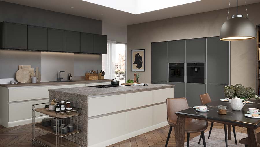 A handleless inframe kitchen with kitchen island