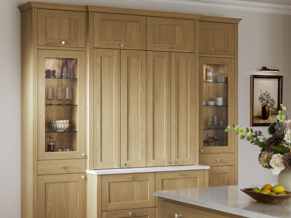Classic oak kitchen dresser with bi-fold doors