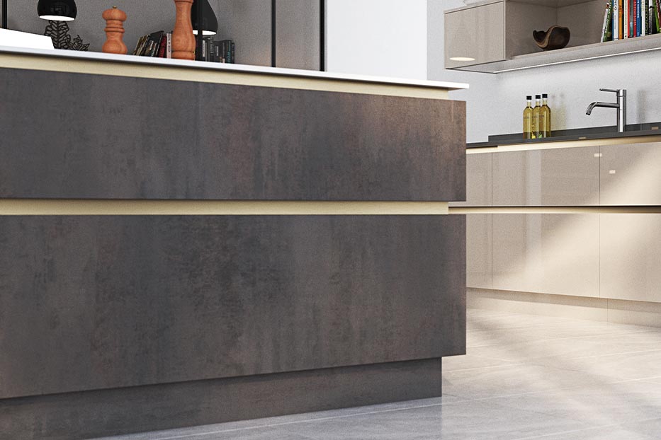 Madoc handleless kitchen in Urba Suede