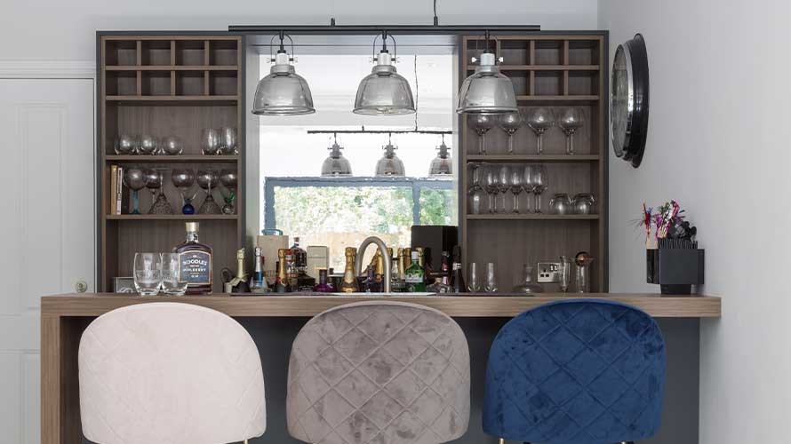 Home bar in an open plan space