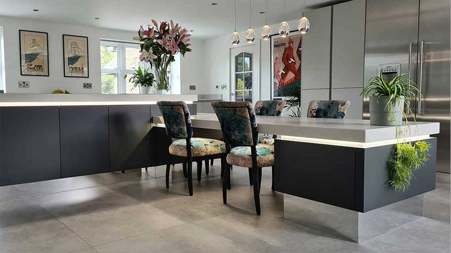 Modern kitchen island with table seating