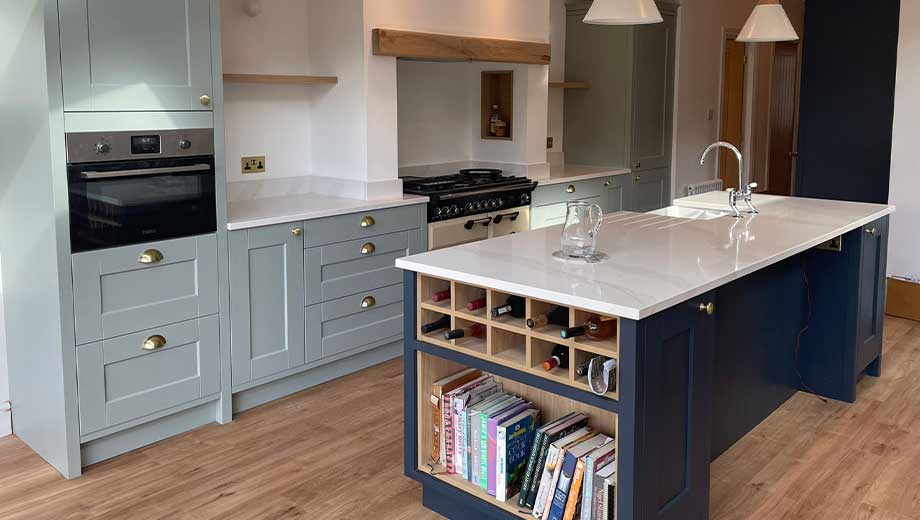 Blue shaker kitchen with kitchen island