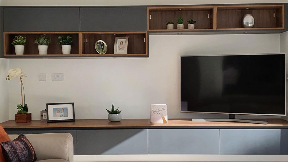 Media unit in an open plan kitchen and living space