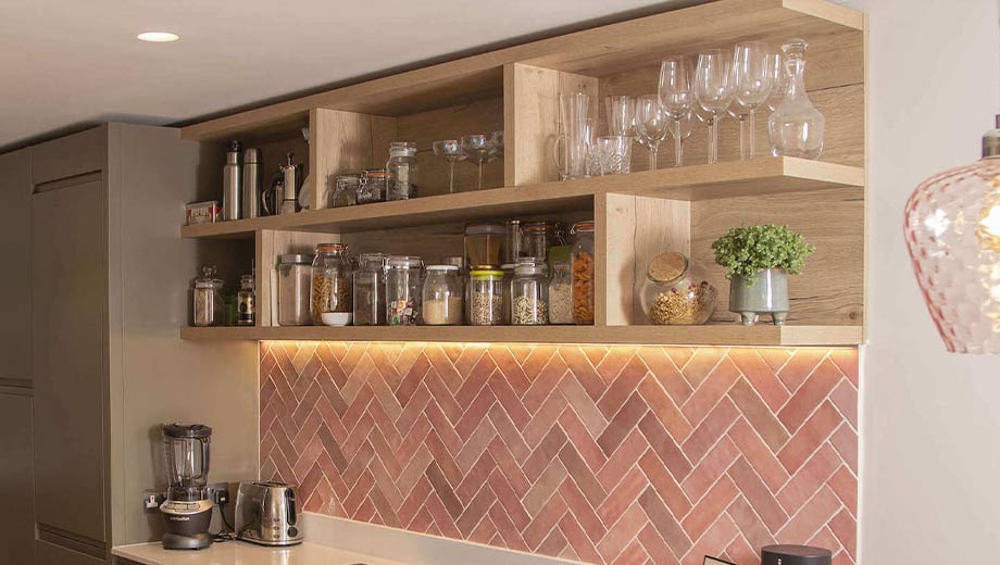 Open shelving in a modern kitchen