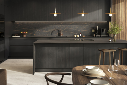 A black wooden kitchen