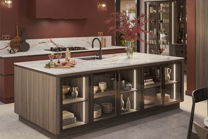 A modern red kitchen