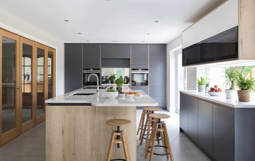 Large kitchen island in a beautiful modern kitchen