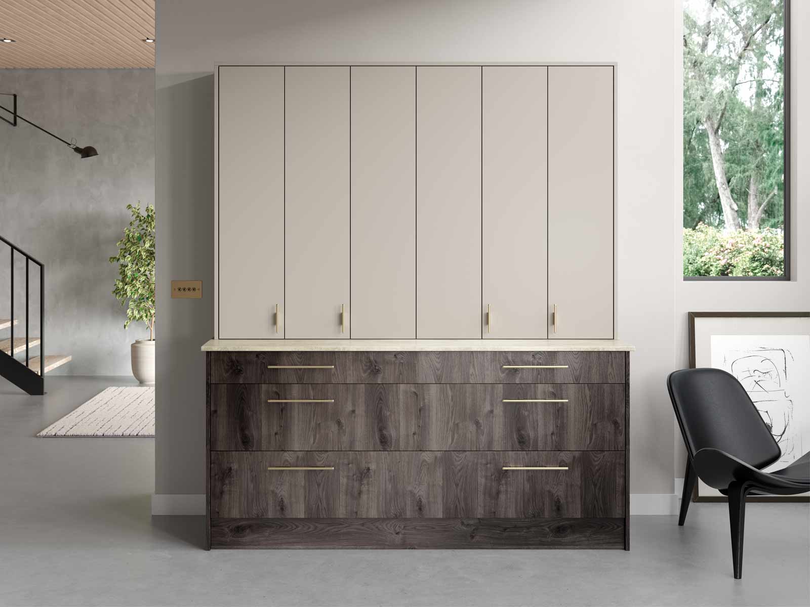 A closed Breakfast Dresser, showcasing customisable bi-fold doors