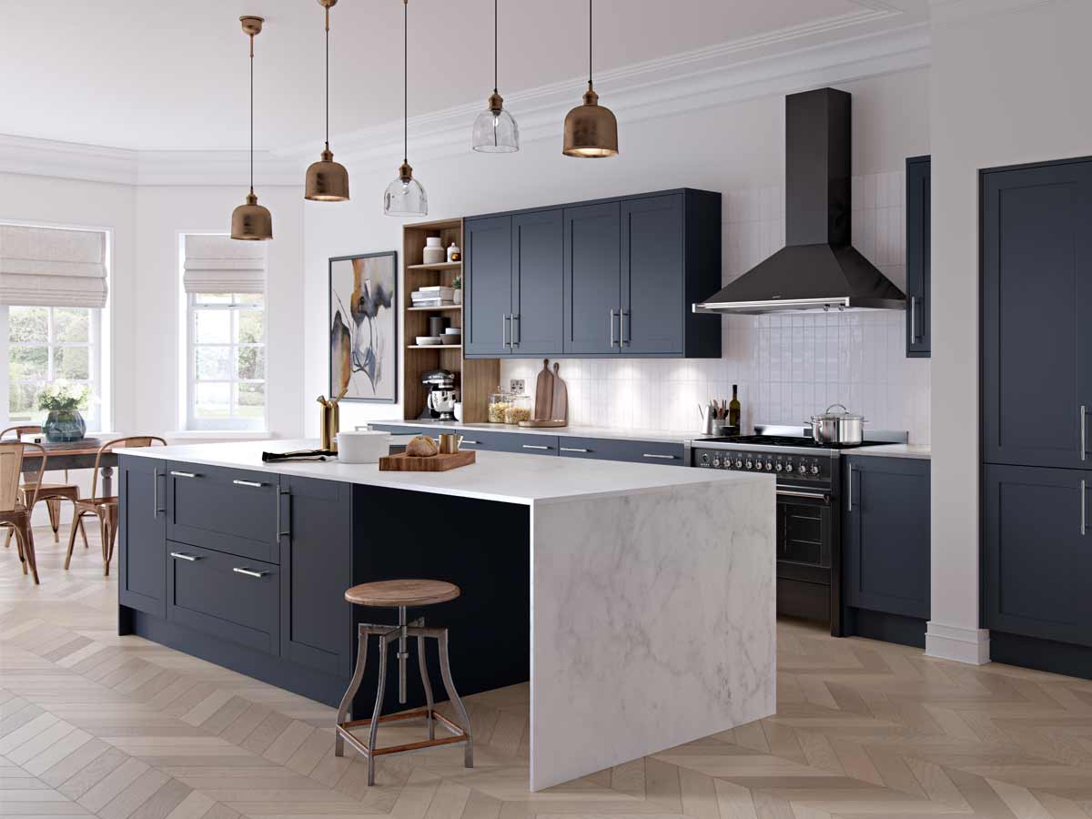 Ultra-modern marble kitchen with breakfast bar island