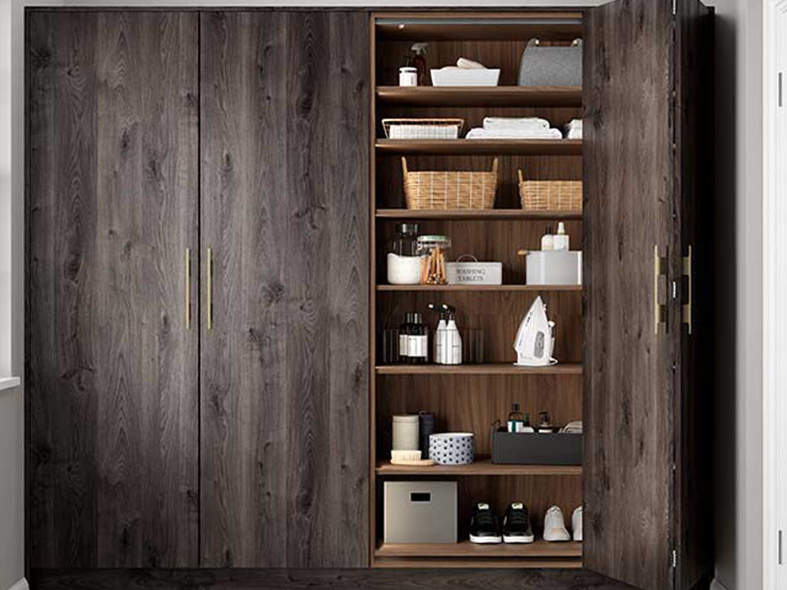 Space-efficient storage in the form of a tall larder unit with wingline doors
