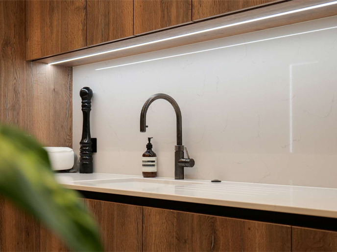 Charlie Brooks’ kitchen featuring Nordic interior design