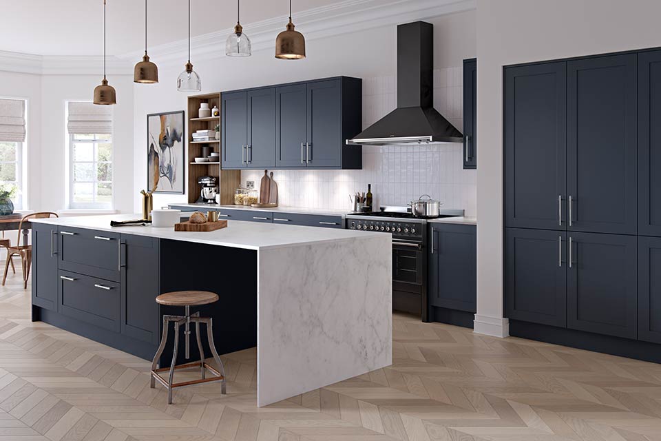 Blue and White Kitchen (with Navy Blue Kitchen Island) - On Sutton Place