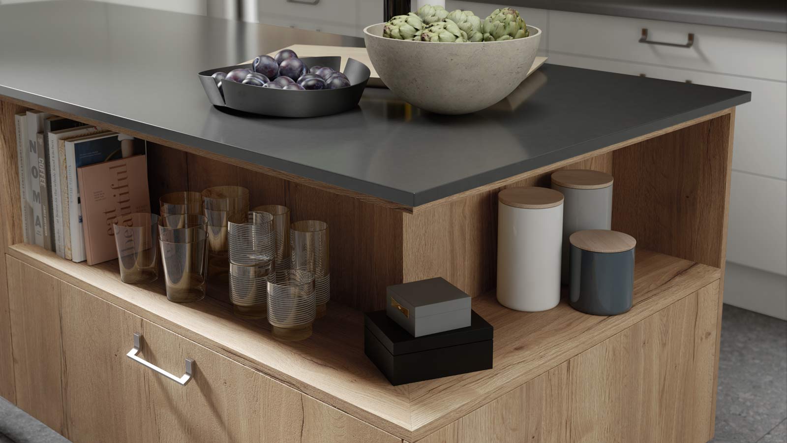 Small wooden shelves for kitchen to match Japanese minimalist interior design