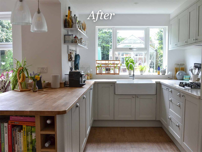 A light grey Shaker kitchen transformation that makes a room seem bigger