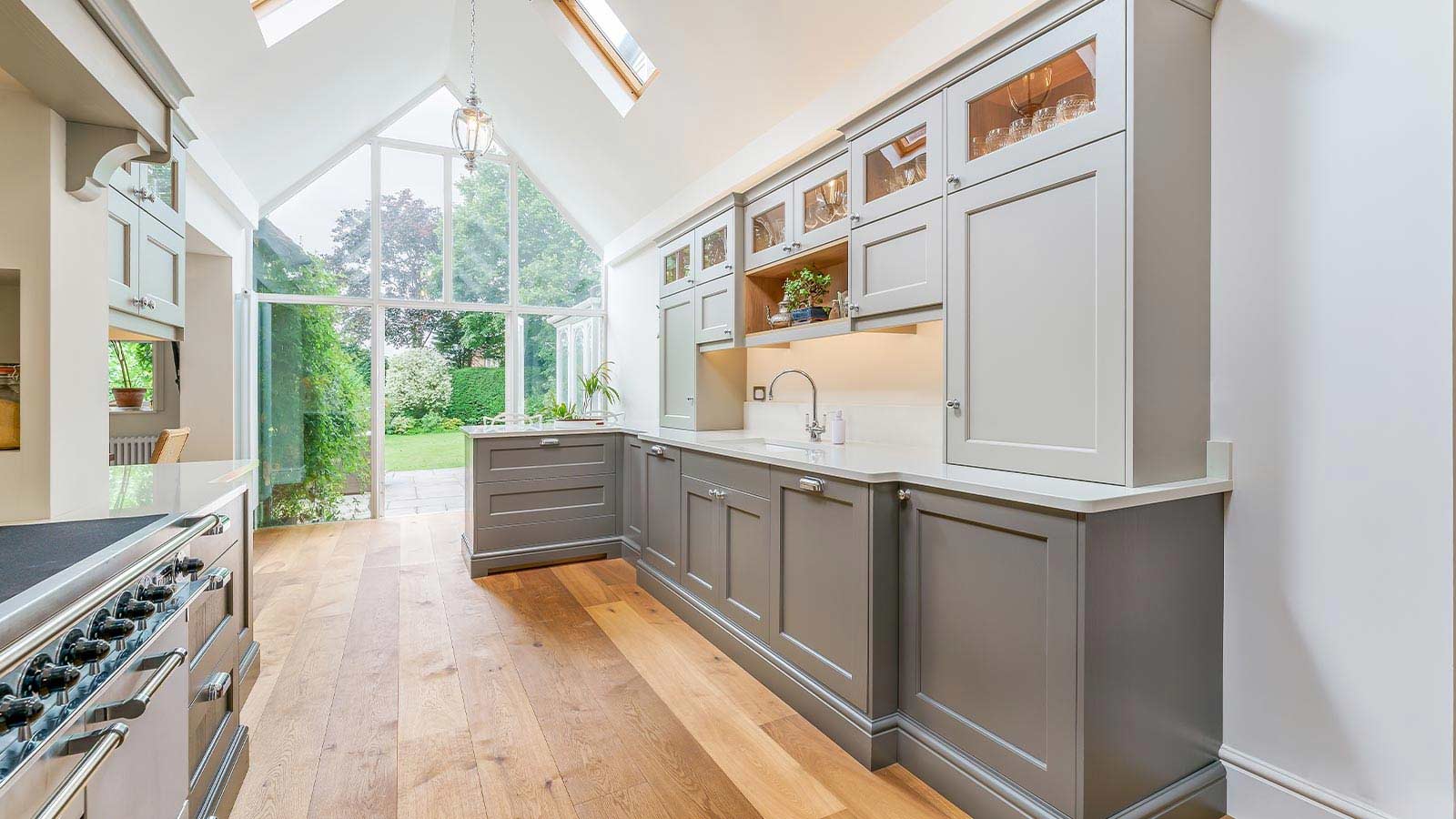 Grey and white kitchen with grey on grey kitchen cabinet colours