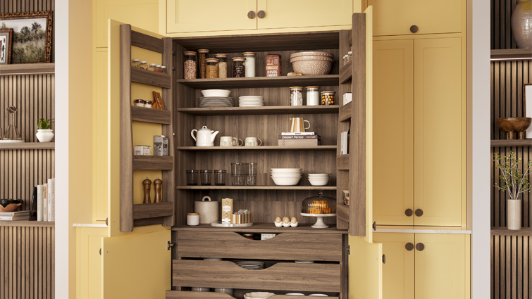 A spice storage butler’s pantry with spice rack organiser door inserts